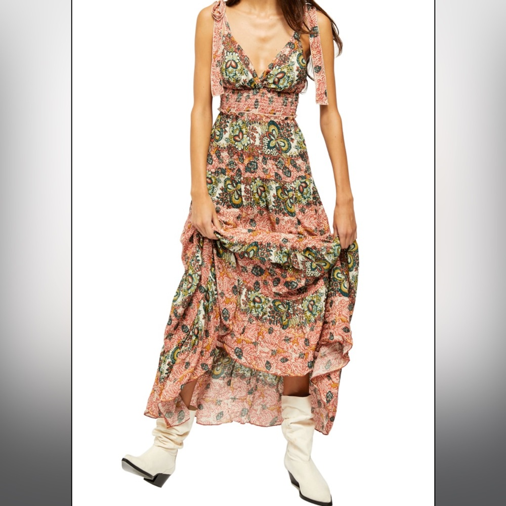 NWT | Free People | Let's Smock About it Maxi Clay Boho Tiered Dress Size: XL
